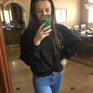 NWT ANN TAYLOR High-Neck Striped Texture Black Top